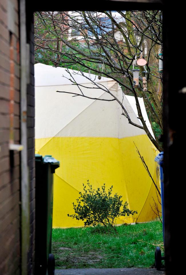  A forensic tent in the garden of the home at the centre of the investigation