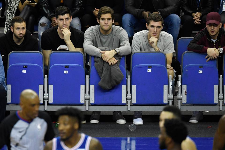 Hazard joined his Chelsea team-mates watching the basketball in London