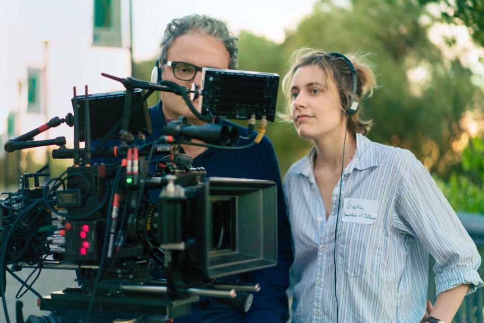 Greta on the set of Lady Bird, which is up for four Oscars 