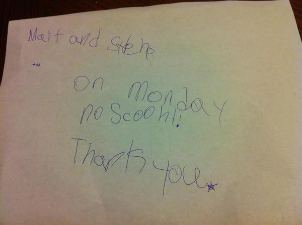  This cheeky chap wasn't fooling anyone with this 'no school' note