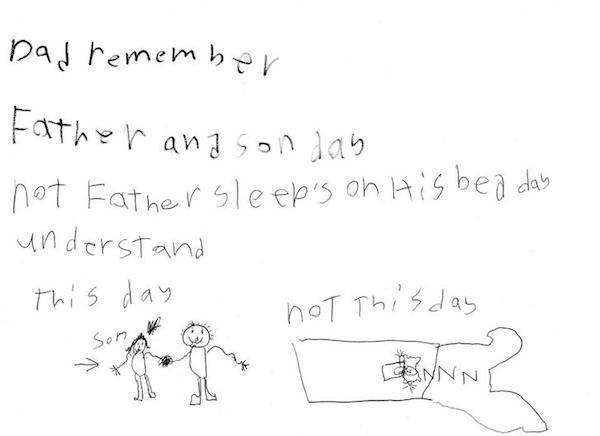  This kid wasn't impressed with his father's choice to slumber rather than spend time with him