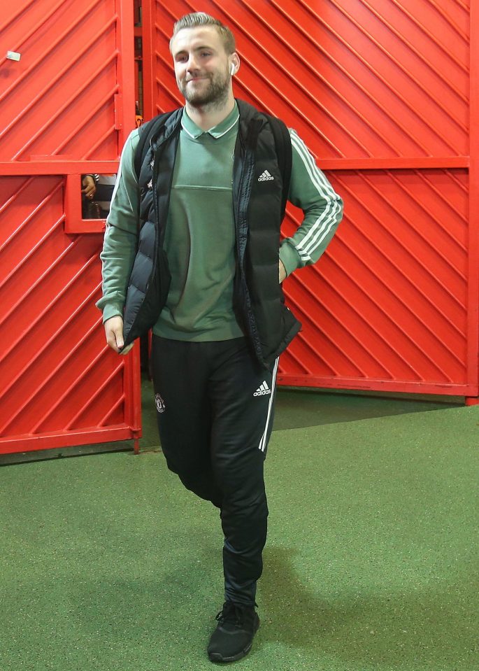 Shaw arrives ahead of tonight's clash with Stoke at Old Trafford