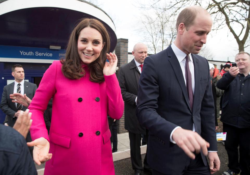 Prince William, pictured two days ago, with his wife Kate