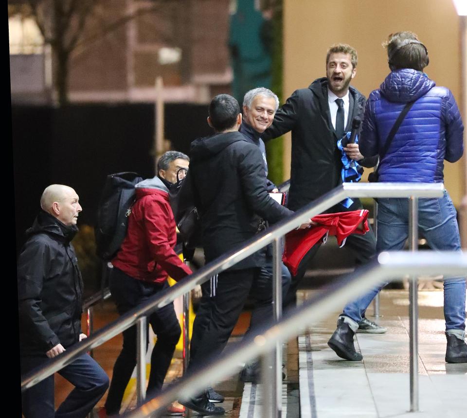  Jose Mourinho laughed as he head into the Lowry Hotel