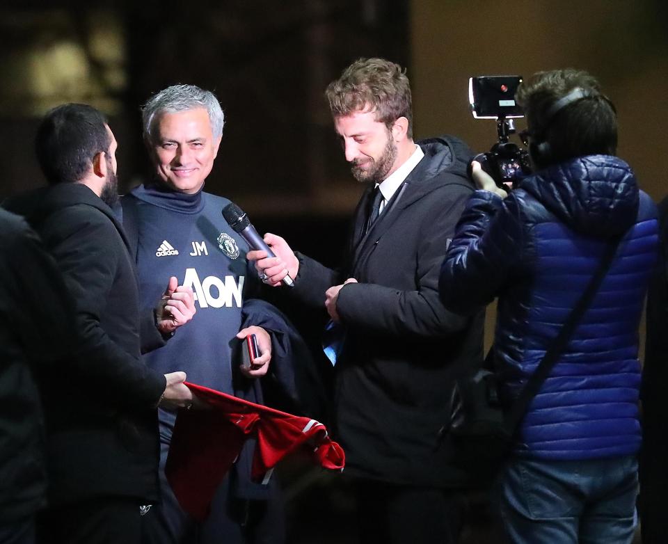  Jose Mourinho found the funny side outside the Lowry Hotel in Manchester