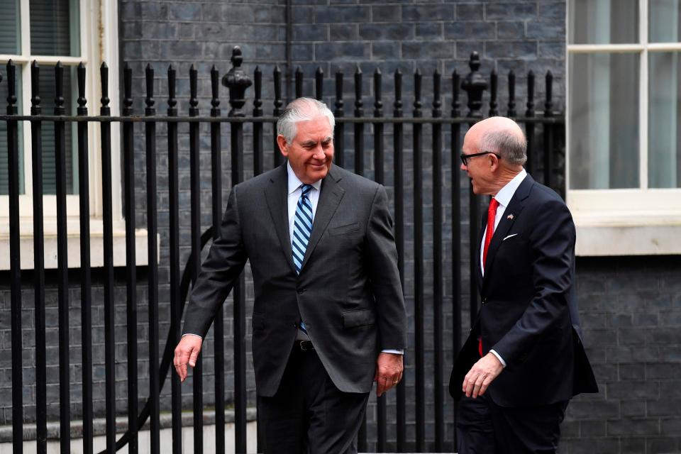  Woody Johnson, the US ambassador, right, came with Tillerson to No10 today