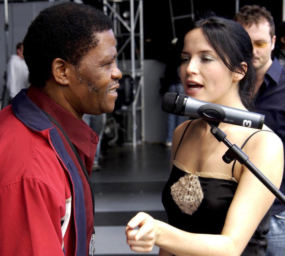  Masekela with Andrea Corr in Cape Town in 2003