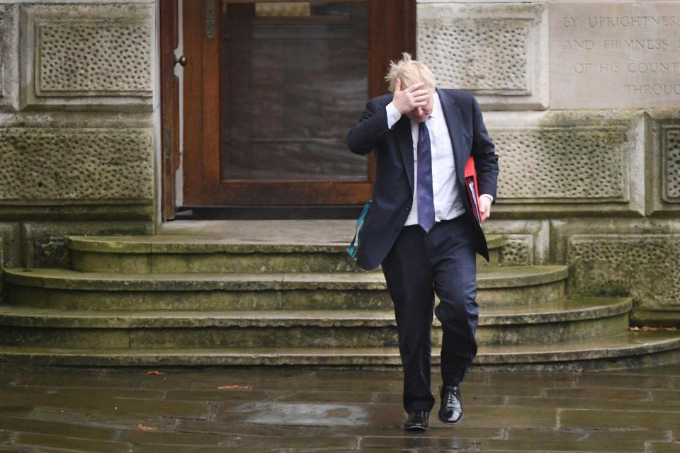  Mr Johnson was pictured leaving the Foreign Office on his way to the Cabinet showdown this morning