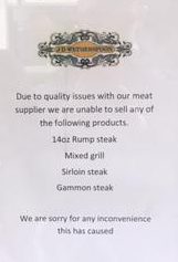  Steak was pulled from all 900 pubs with the following notice put up to inform customers