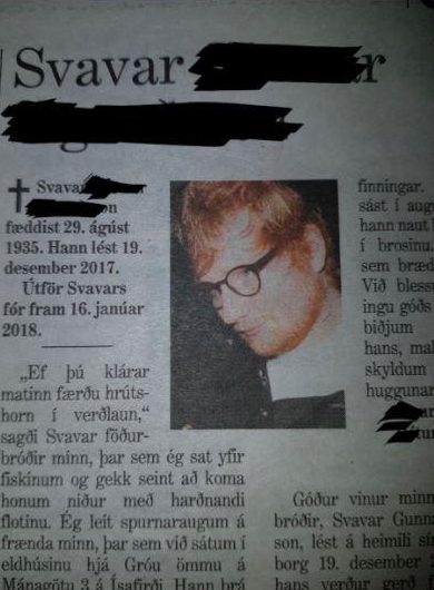  Ed's picture recently appeared in an obituary in an Icelandic newspaper