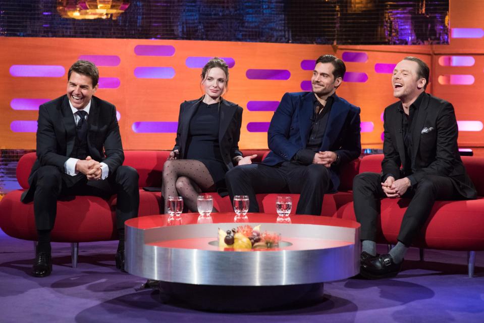 Tom Cruise appeared on Graham Norton with his Mission Impossible co-stars Rebecca Ferguson andHenry Cavill along with Simon Pegg