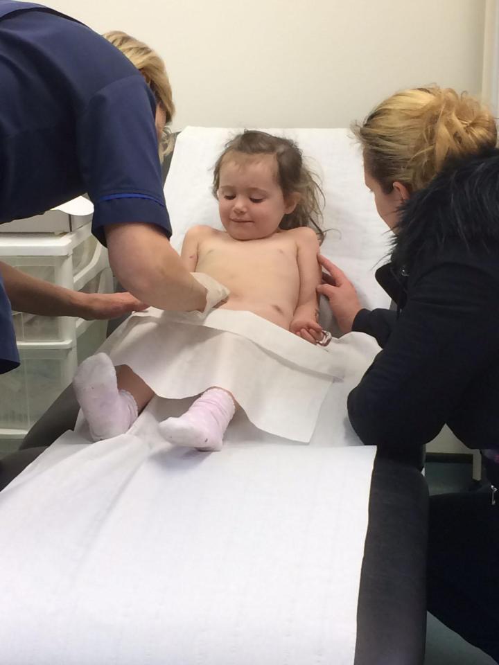  Sophia was treated by doctors, with her parents saying the burns looked like acid burns