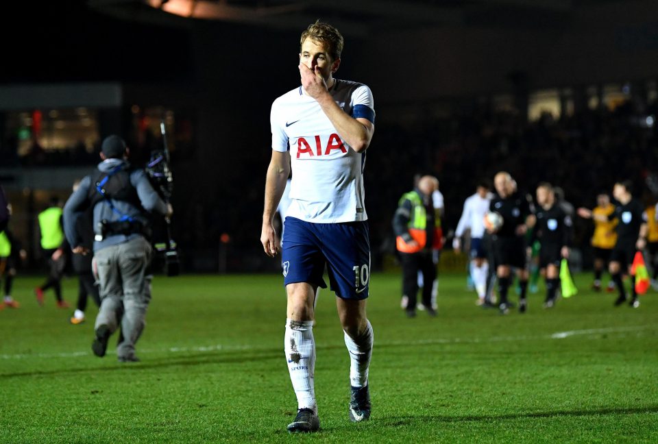 Harry Kane trudges off after disappointing draw against League Two Newport