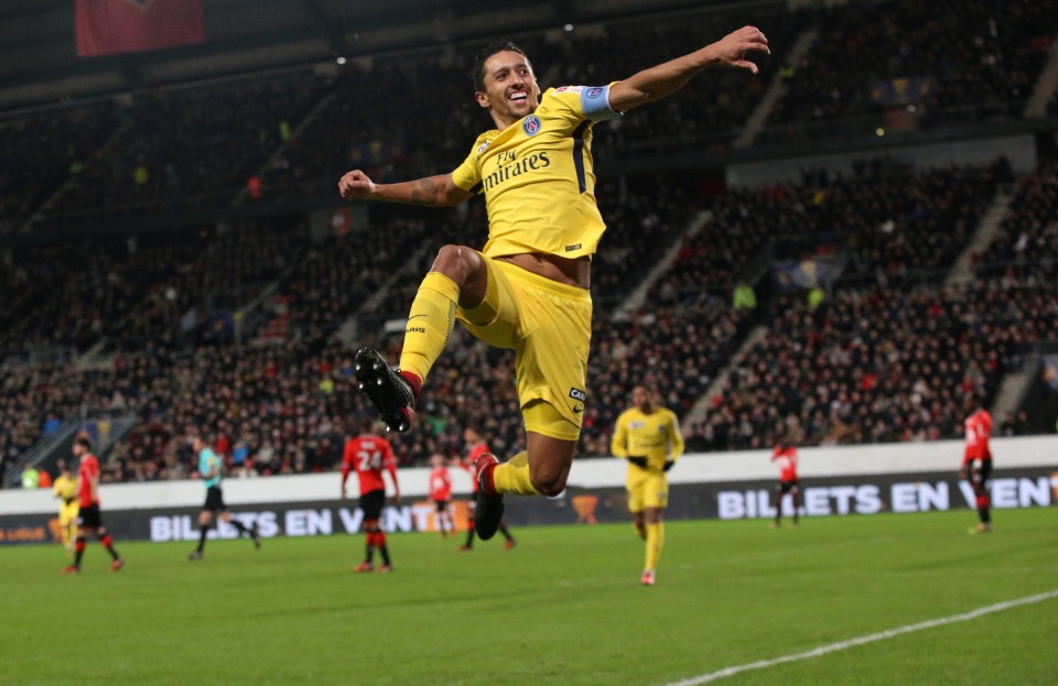 Marquinhos leaps for joy after adding PSG’s second