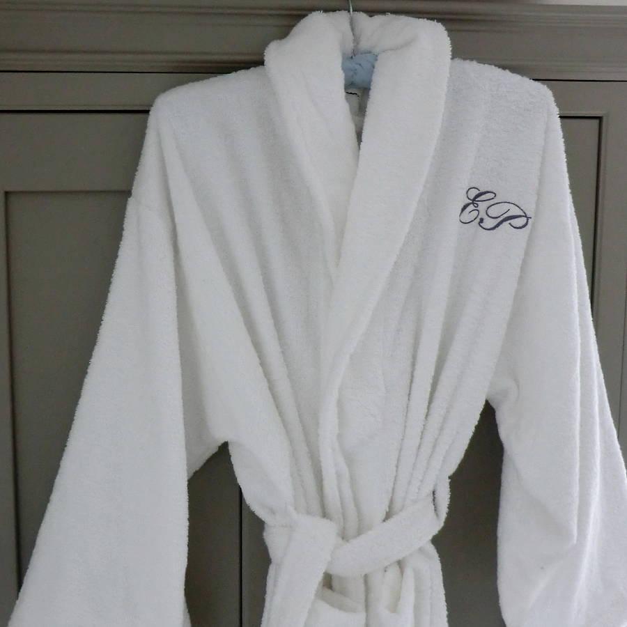  This fluffy towelling bath robe looks even more luxurious with his initials added in cursive embroidery