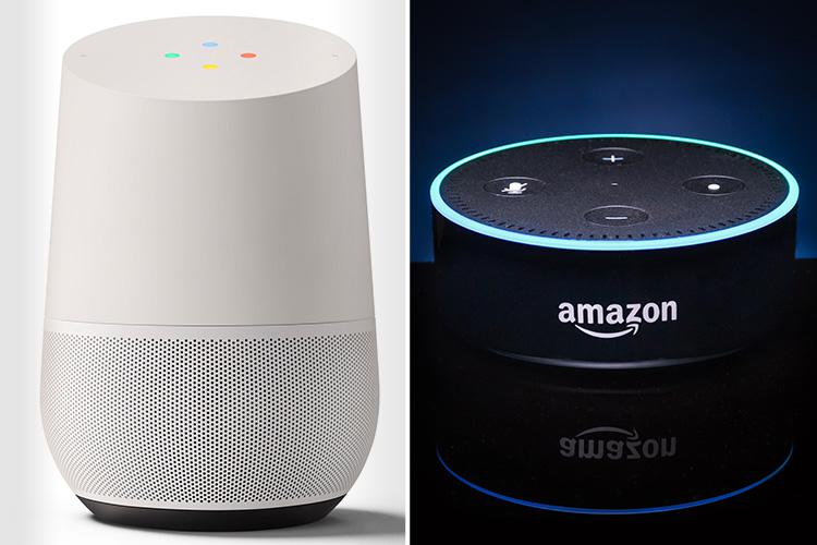  Pictured: Google's flagship Home speaker and Amazon's entry-level Dot