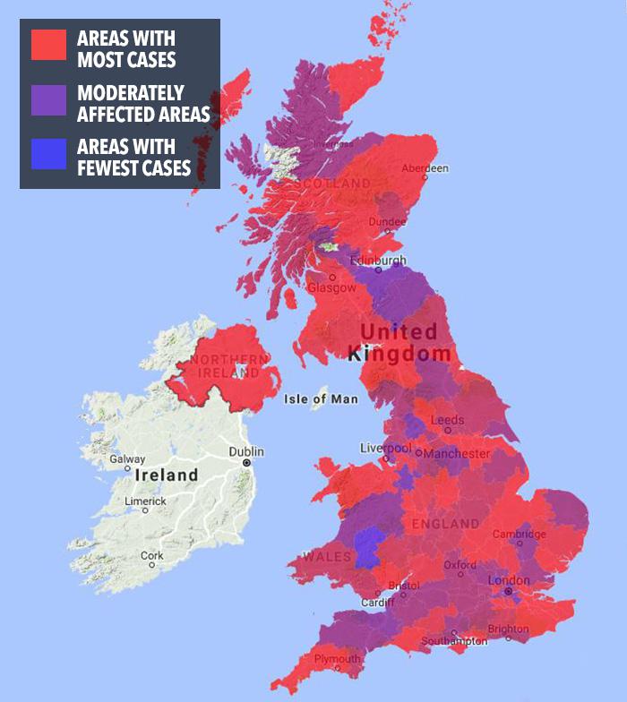 These are the worst affected areas in the UK based on the Flusurvey