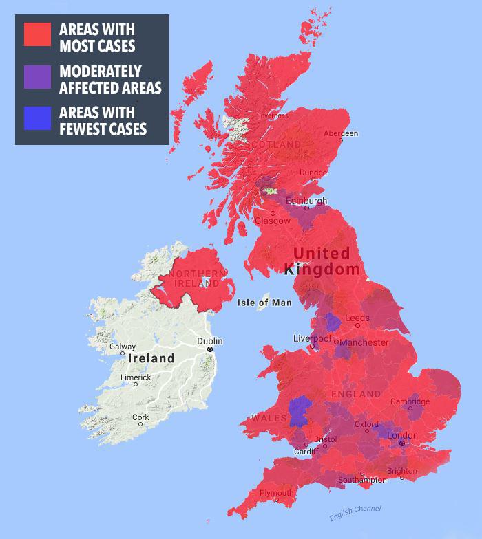 These are the most affected areas across the UK as of Tuesday