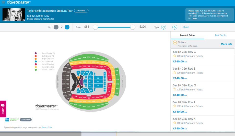  Platinum tickets can can be three times more expensive than tickets on general sale