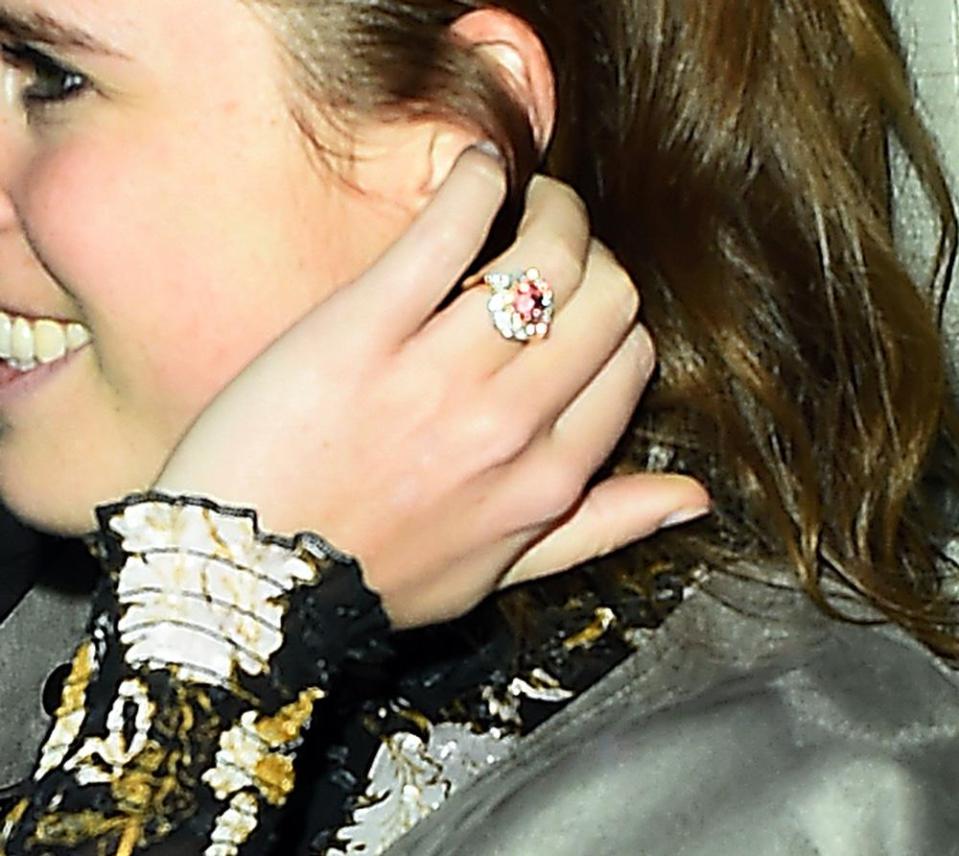 Eugenie showed off her ring after hitting the town to celebrate her engagement