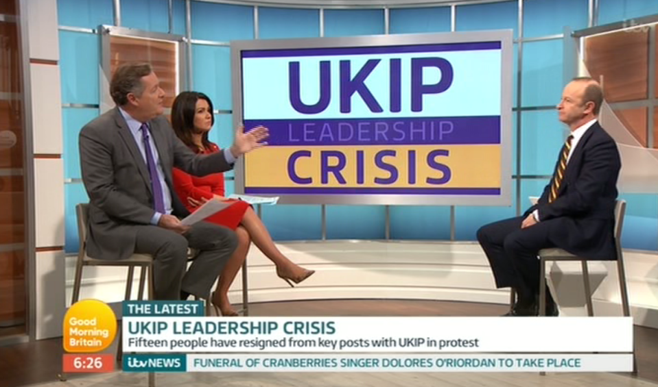  Piers Morgan rowed with the under-fire Ukip boss for refusing to be honest with members about his intentions