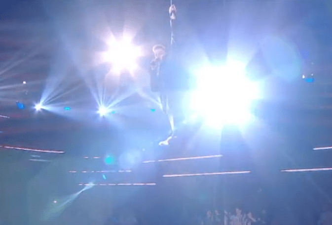  Olly Murs made a grand entrance from the ceiling