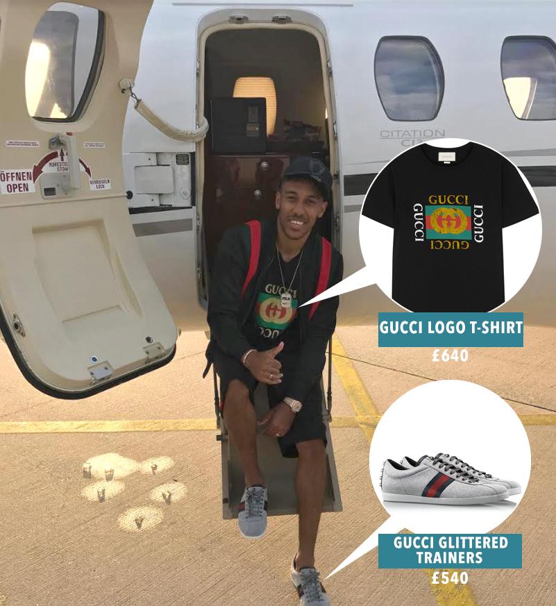  Pierre-Emerick Aubameyang is decked out in Gucci T-shirt and trainers