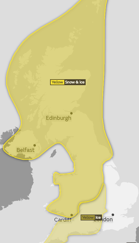  The Met Office issued a yellow weather warning for snow and ice