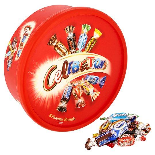  Celebrations contain an assorment of Mars chocolates, including Mars bars, Twixes, Malteasers and Snickers