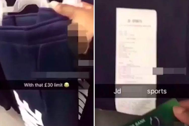  She also uses the card in JD Sports, brazenly brandishing the receipt to followers