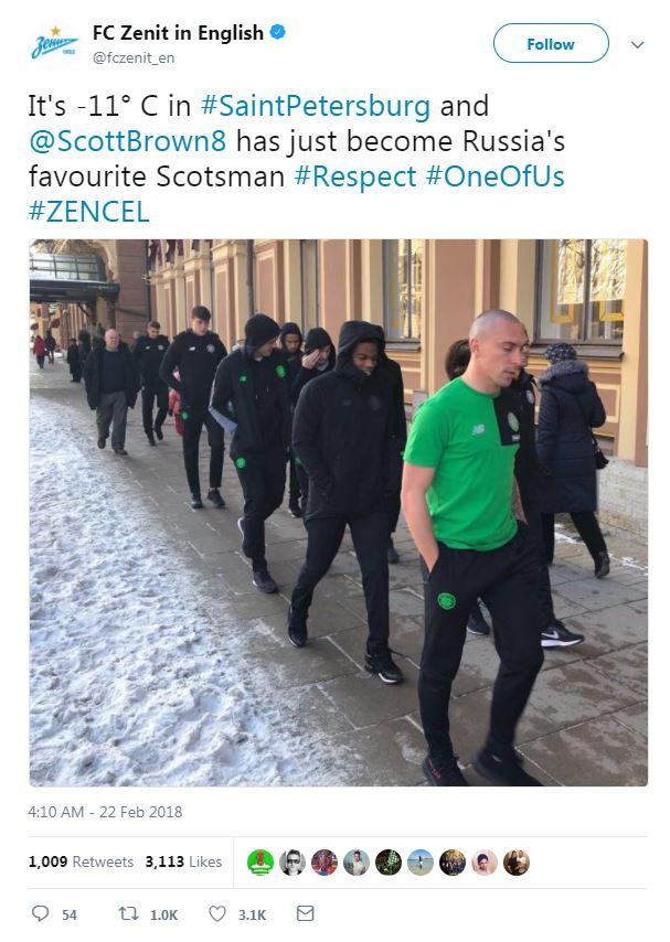  Scott Brown braced the freezing Russian temperatures in just a t-shirt shirt last week