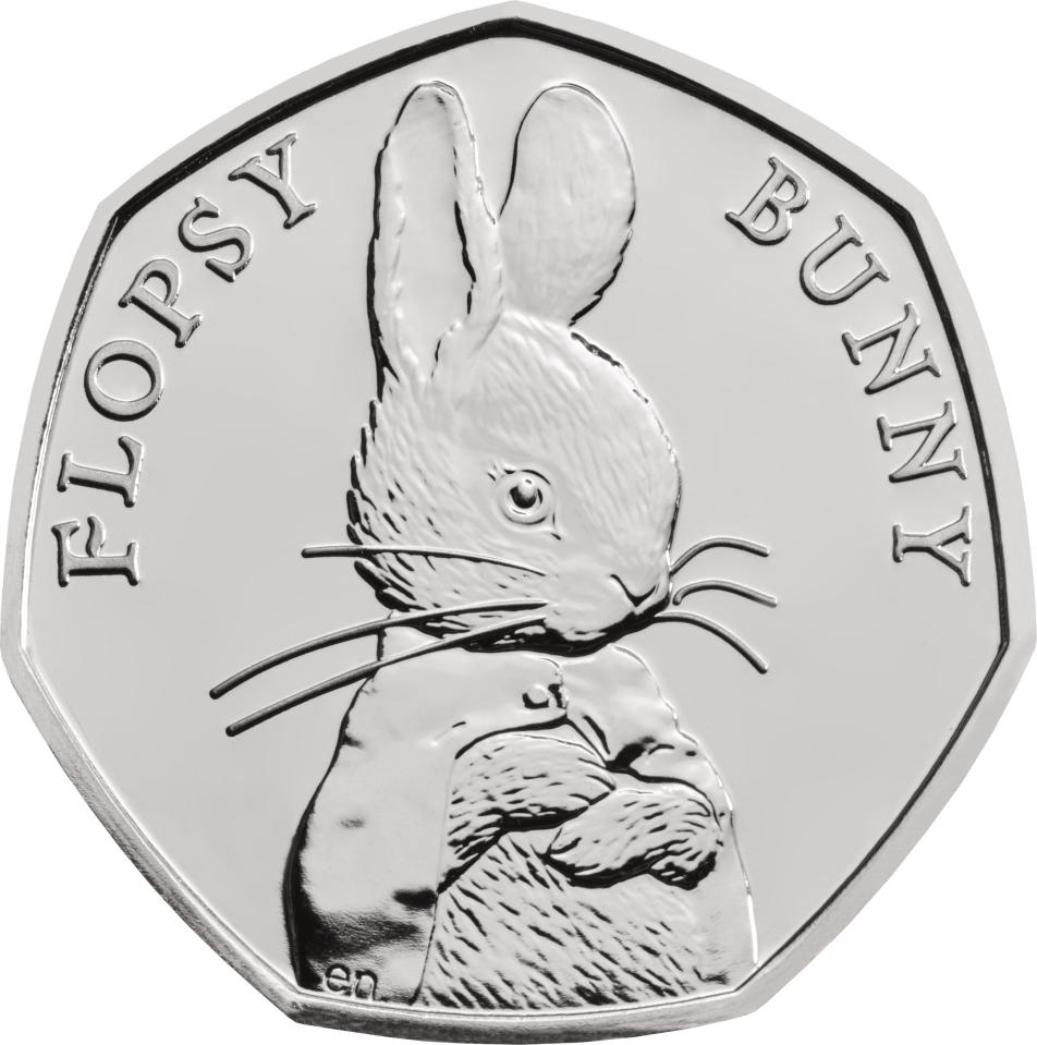 a silver coin that says flopsy bunny on it