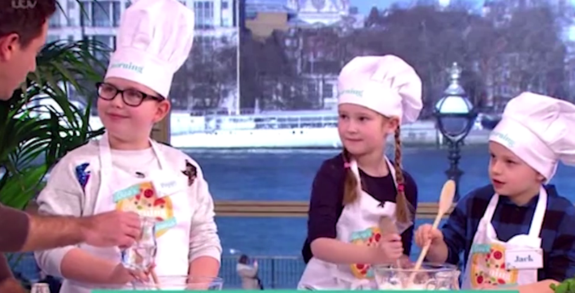  The Italian chef, 41, was holding a pizza-making masterclass with three eager to learn children when Poppy's, left, choice of topping stopped him in his tracks