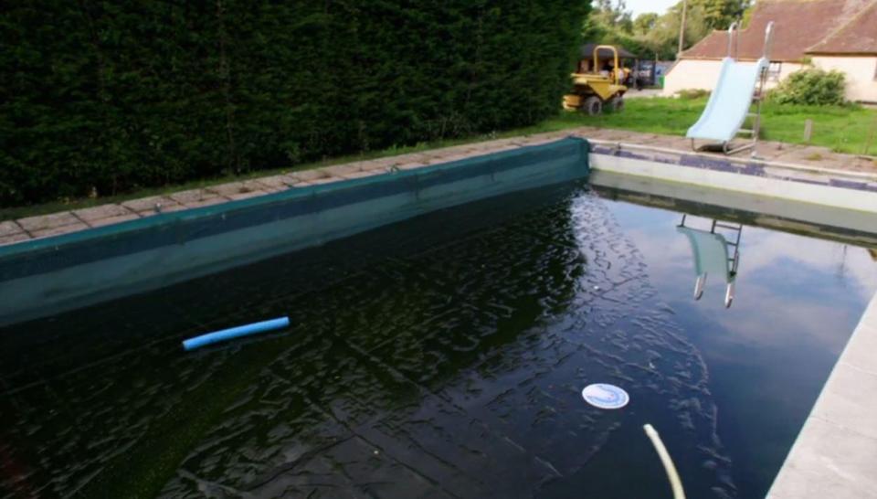  The swimming pool was covered in scum and algae on Through The Keyhole