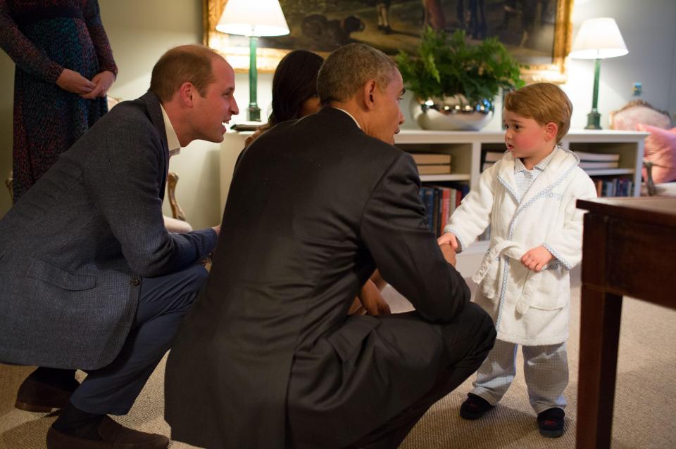  Prince George with father Prince William and Barack Obama wearing a My 1st Years robe