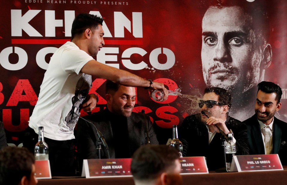 Amir Khan throws water over Phil Lo Greco as his comeback plans hot up