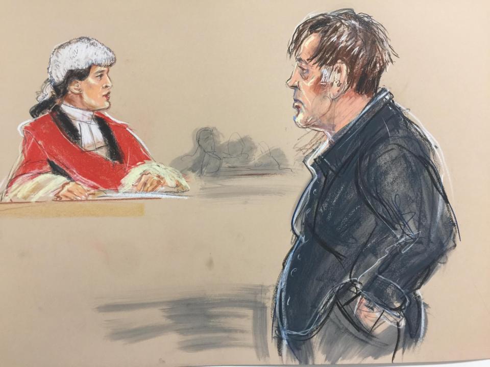  A court drawing of Osborne hearing the guilty verdict read out at court today