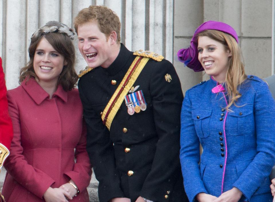  Prince Harry with cousins Princess Eugenie, left and Princess Beatrice, right