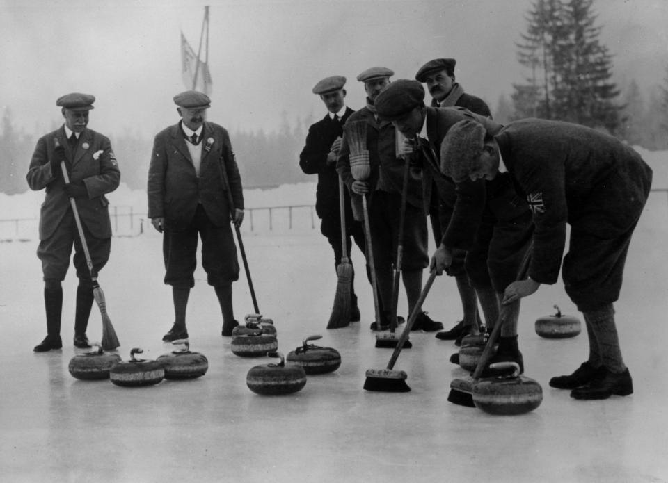  Britain's gold medal-winning curling team in plus-fours and ties