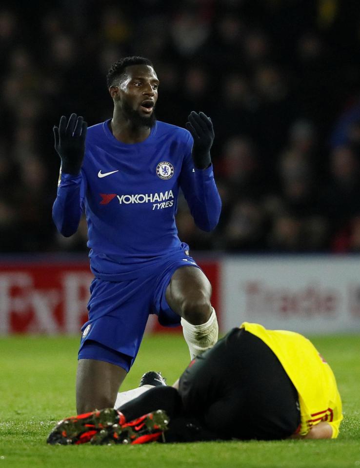  Tiemoue Bakayoko reacts after coming together with Richarlison