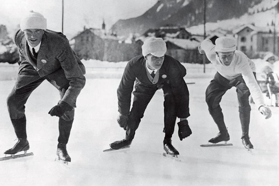  Speedskaters at the starting line at the first Winter Games