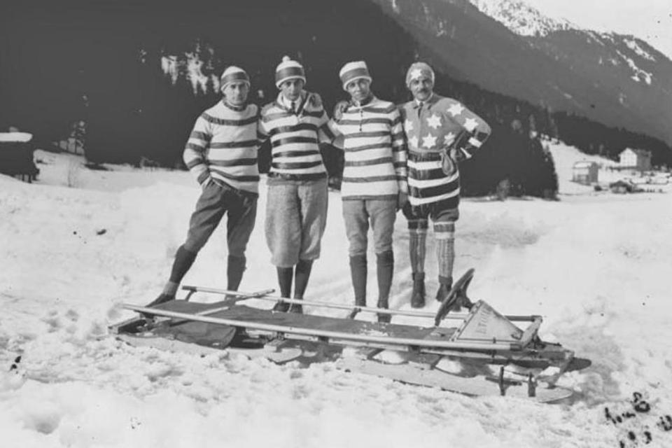  The American bobsleigh team show off their flamboyant uniforms