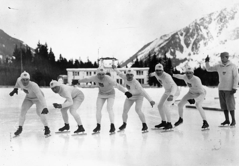  American skaters practising for the 1924 Winter Olympics at Chamonix