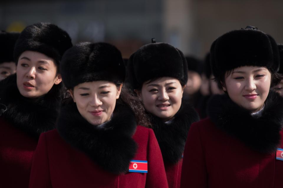 The cheer squad arrived in the South alongside 26 taekwondo performers, 21 journalists and four North Korean Olympics committee members