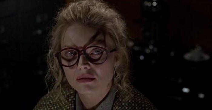  Tim Burton's Batman sequel was arguably better than the original. That was in no small way down to Michelle Pfeiffer's turn as the sexy Catwoman/Selina Kyle. And in this early scene, Burton used the shadow on Selina's glasses to foreshadow her feline alter-ego