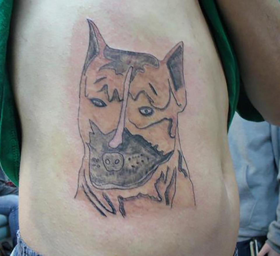 This guy clearly loves his dog - but not enough to splash out on a high-end tattoo parlour