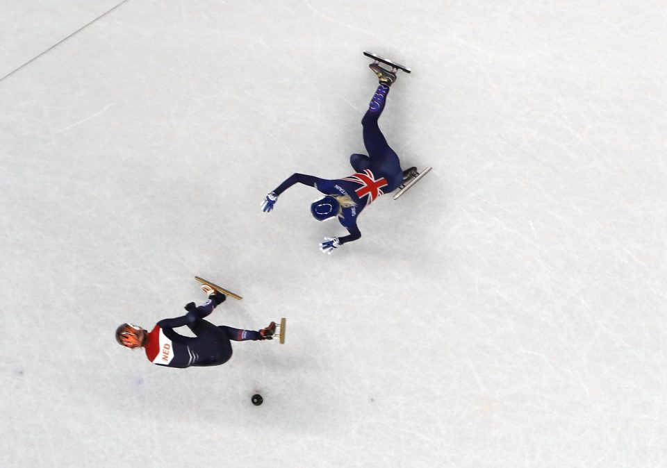  An aerial shot shows Christie flying out of contention after contact was made with her arm