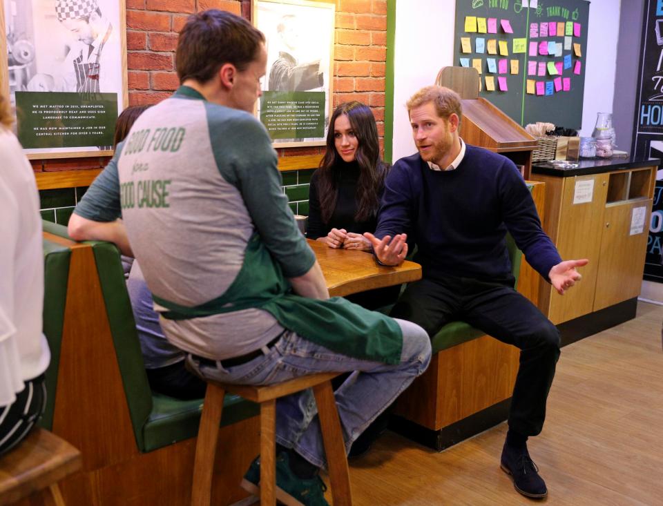  Prince Harry and Meghan Markle during their visit to Social Bite homeless charity in Edinburgh, Scotland