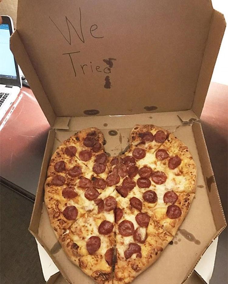  A fair effort at a heart-shaped Valentine's Day pizza