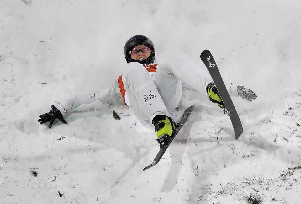 Australia's Danielle Scott thumped into the snow after failing to land her trick in South Korea